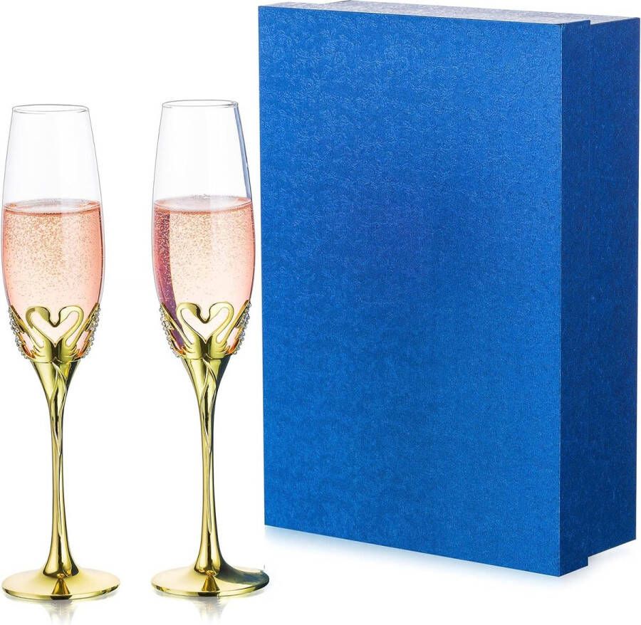 Hampagneglazen champagneglazen goud: set van 2 kristal champagneglas met strass gepersonaliseerd met geschenkdoos voor bruid bruidegom paren verloving jubileum party housewarming geschenken