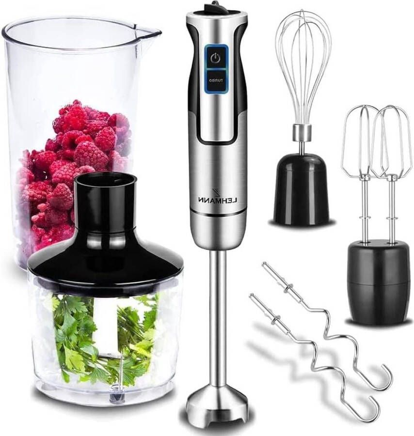 Hand Blender Set with Turbo Function 1200 W Speed Control Electric Multifunction Includes 6-Piece Accessory Set