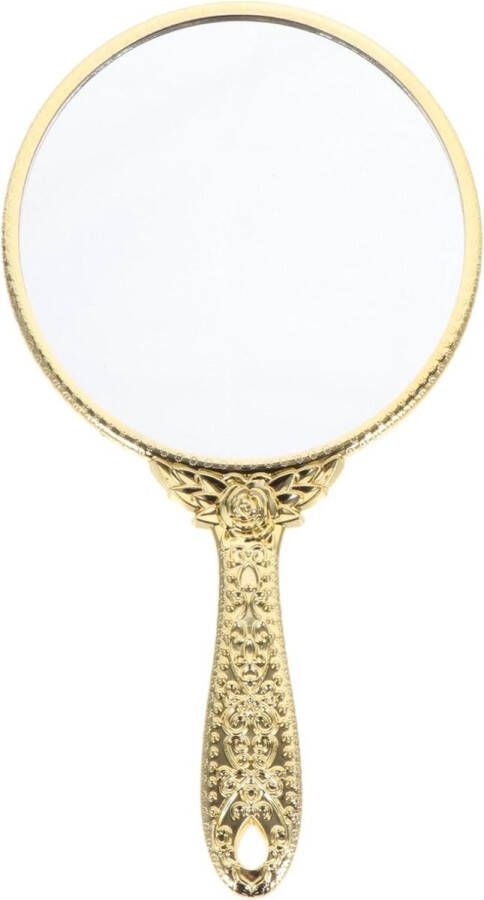 Hand Mirror Retro Handle Vintage Handheld Mirror Embossed Flowers Oval Mirror Portable Makeup Mirror for Women Girls Golden