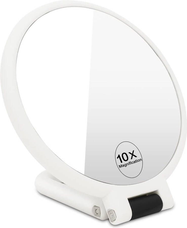 Hand Mirror with 10x Magnification 360 Degrees Rotatable Double-Sided Make-Up Mirror Folding Standing Mirror with Handle Round Travel Mirror Cosmetic Mirror Table Mirror