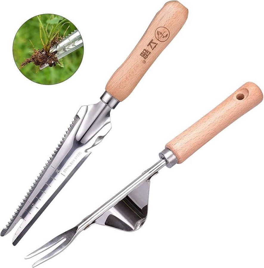 Hand onkruidsteker 2 stuks onkruidsteker voor in de tuin klein roestvrij staal met 5 in 1 mini-schep tuin voor gras graven en jaden