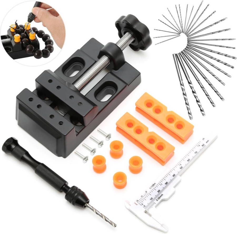 Handboor klein met 25 stuks spiraalboren en mini-schroefstok instelbaar metalen bankschroef handboor zwart handboorset voor modelbouw knutselen sieraden