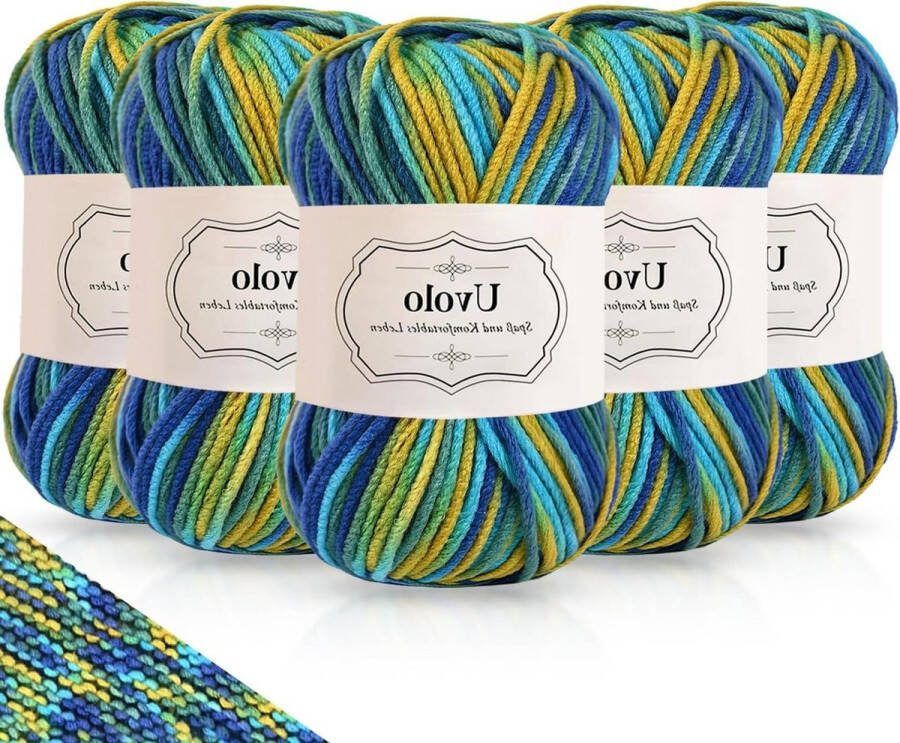 Handbreigaren kleurverloop 250g (5x50g) haakgaren regenboog acrylgaren breien katoen meerkleurig garen haken knutselen blauw geel