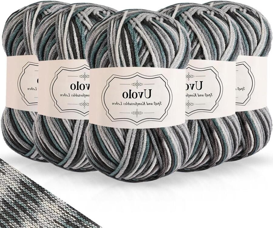 Handbreigaren kleurverloop 250g (5x50g) Haakgaren regenboog acrylgaren Katoen meerkleurig garen Breien haken knutselen 47 zwart-grijs-blauw