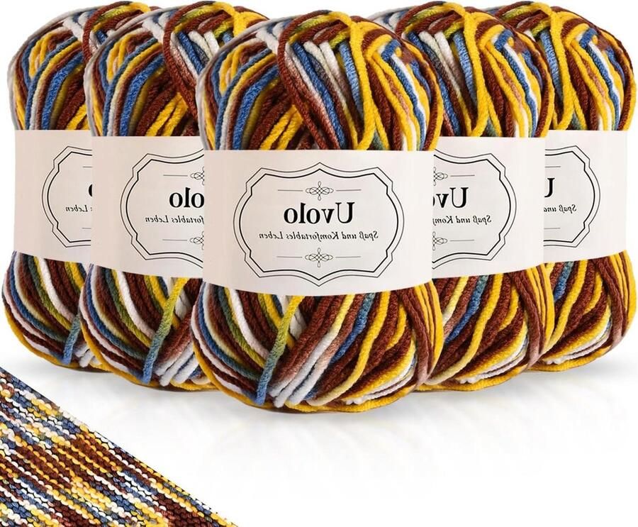 Handbreigaren kleurverloop 250g (5x50g) haakgaren regenboog acrylgaren katoen meerkleurig garen breien haken knutsel-34 koffie geel blauw
