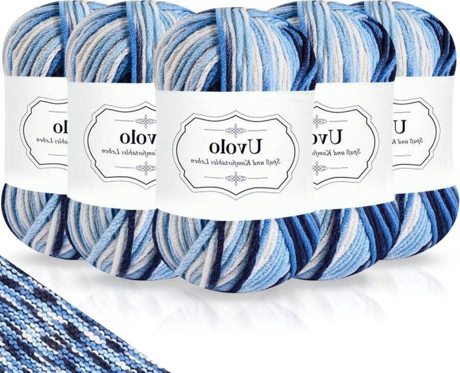Handbreigaren kleurverloop 250g (5x50g) regenboog haakgaren acrylgaren katoen meerkleurig garen breien haken en knutselen zwart-wit blauw