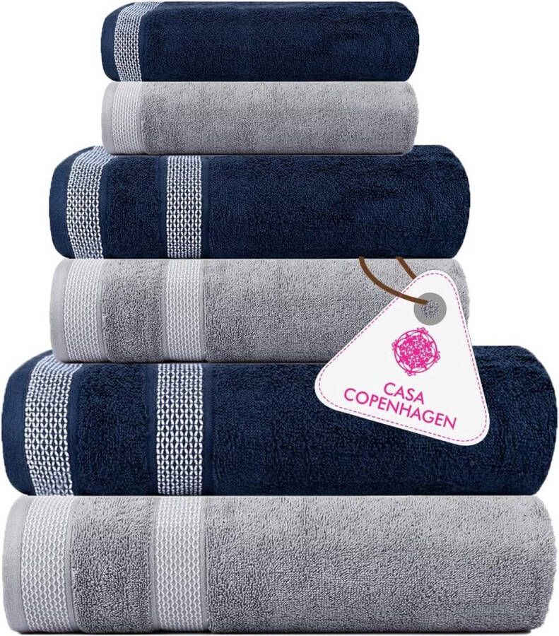 Handdoek 600 g m² Egyptisch katoen voor hotel spa keuken en badkamer 6-delige set met 2 badkamers 2 handen 2 washandjes grijs paars + marineblauw
