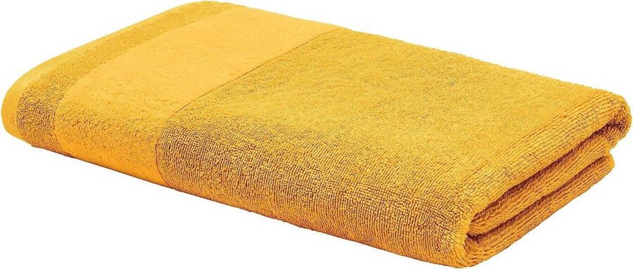 Handdoek 70 x 140 cm – kleine badhanddoek geel eenkleurig van puur katoen handdoeken met geborduurd logo