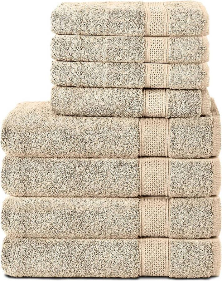 Handdoek en badhanddoekenset 4 handdoeken en 4 badhanddoeken 50 x 100 en 70 x 140 cm 100% zachte katoenen badstof grote en kleine badhanddoek sneldrogend zand beige