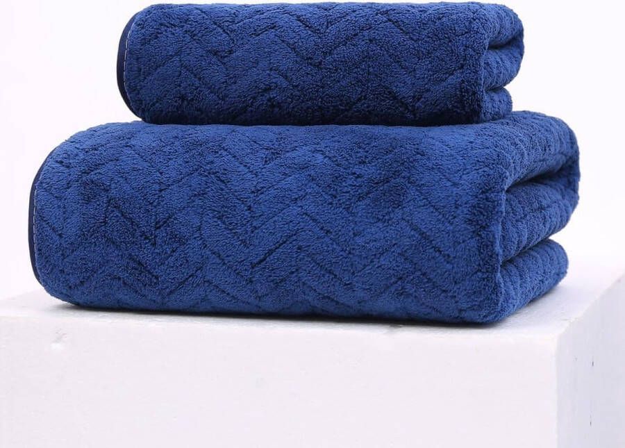 Handdoeken badhanddoekenset marineblauw microvezel badstof washandjes 70 x 140 cm 35 x 75 cm handdoekset badkamer decoratie verpakking van 2 stuks