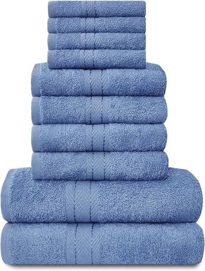 Handdoeken Familie Bale Set 10st 100% Katoen 4x Gezicht 4x Hand 2x Badhanddoeken Badkamer Accessoires (Blauw)