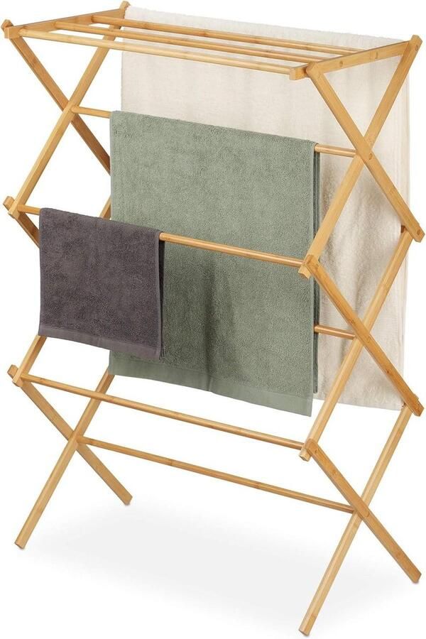 Handdoekenrek inklapbaar bamboe droogrek met 6 etages 106 x 36 x 23 cm natuur