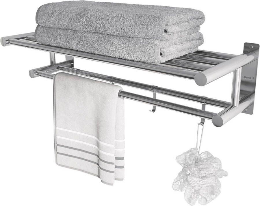 Handdoekenrek met schuifhaken roestvrijstalen handdoekhouder dubbele rij handdoekplank wandgemonteerde handdoekhouder hotelstijl doucheplank chroom 60 cm lang badkamer