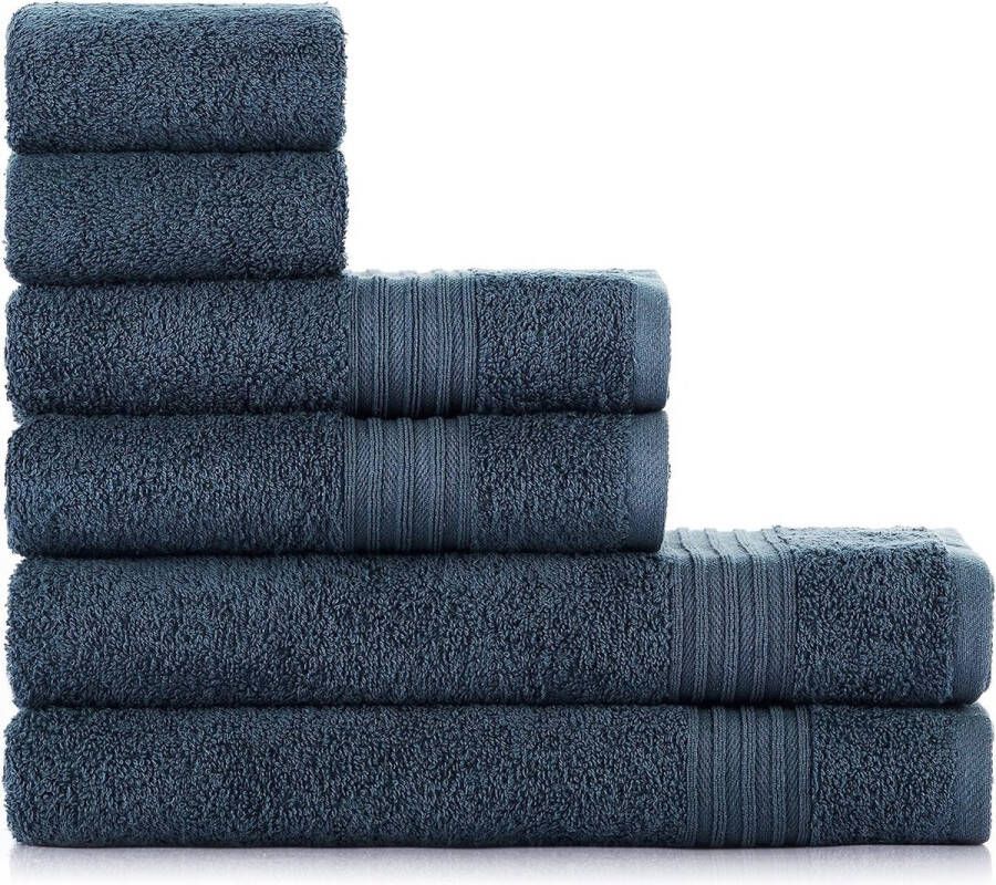 Handdoekenset – 100% katoen badstof zacht en absorberend – 6 stuks (2 badkamers + 2 handdoeken + 2 s. gasten petrolblauw)