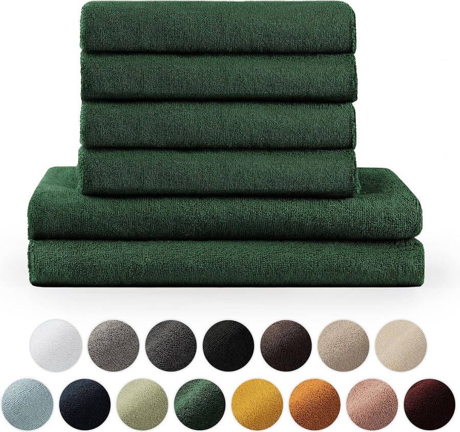 Handdoekenset 2 badhanddoeken 70x140 + 4 handdoeken 50x100 zacht en absorberend 100% katoen Oeko-Tex 100 gecertificeerd donkergroen