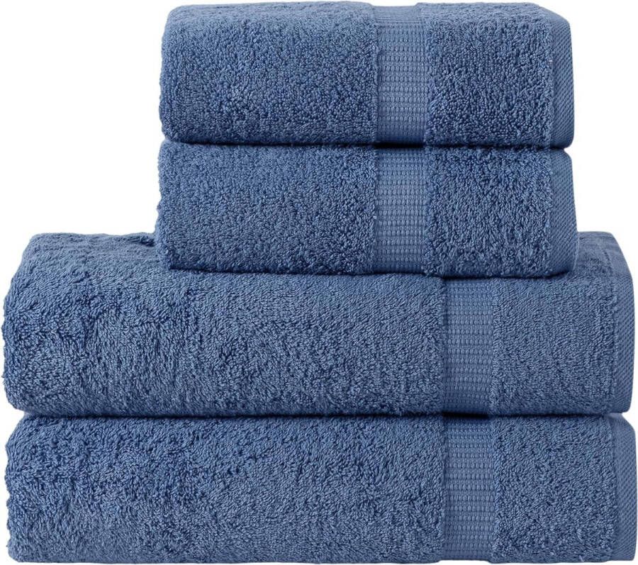 Handdoekenset 4 blauwe handdoeken Premium handdoekenset gemaakt van Turks katoen Extreem absorberend en zacht Sneldrogende badhanddoeken voor thuis Lichtgewicht en duurzaam