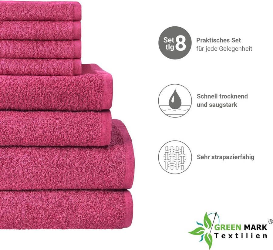 Handdoekenset 8-delig badstof in verschillende maten 4 gastendoekjes 2 handdoeken 2 douchehanddoeken roze 100% katoen