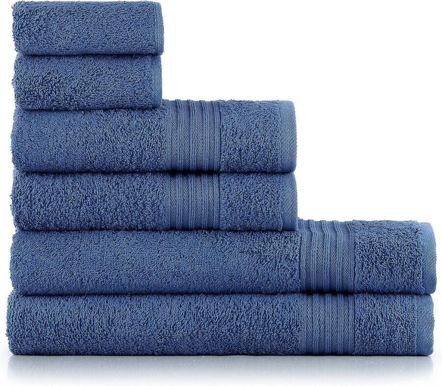 Handdoekenset blauw donkerblauw 2 badhanddoeken 70x140 + 2 handdoeken 50x90 + 2 gastendoekjes 30x50-100% katoen badstof zacht en absorberend 6-delig