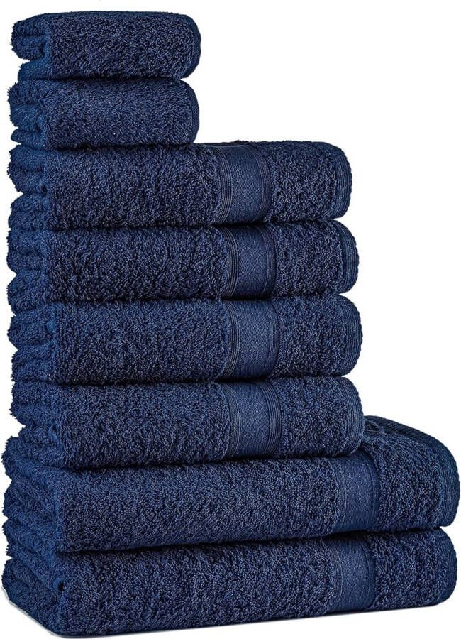 Handdoekenset blauw marineblauw % 100 katoenen handdoekenset 8-delig 2x badhanddoeken (70x140) 4x handdoeken (50x90) 2x gastendoekjes (30x50) zacht en absorberend donkerblauw