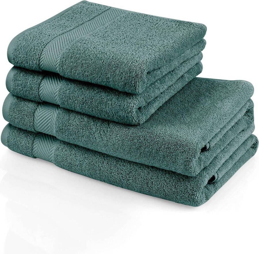 Handdoekenset bleekt niet en absoluut pluisvrij 2 badhanddoeken (70 140) en 2 handdoeken (50 100) 100% natuurlijk Turks katoen 500 g m² 4-pack (groen)