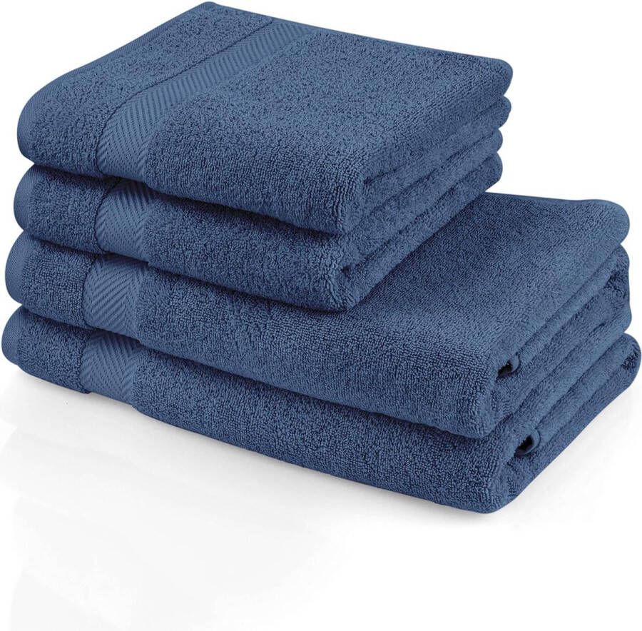 Handdoekenset bleekvrij absoluut pluisvrij 2 badhanddoeken (70 140) en 2 handdoeken (50 100) 100% natuurlijk Turks katoen 500+g m² verpakking van 4 stuks (marineblauw)