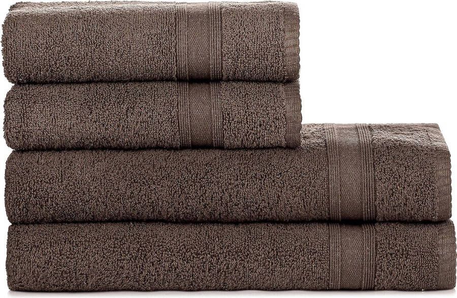 Handdoekenset bruin 4-delig 2 badhanddoeken 70x140 + 2 handdoeken 50x90 handdoek met ophanglus 100% katoen absorberende zachte luxe douchehanddoeken
