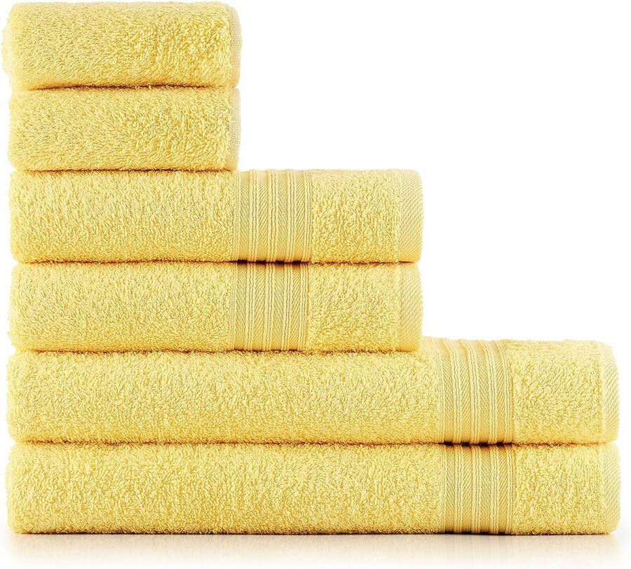 Handdoekenset geel 2 badhanddoeken 70x140 + 2 handdoeken 50x90 + 2 gastendoekjes 30x50-100% katoen badstof zacht en absorberend 6-delig