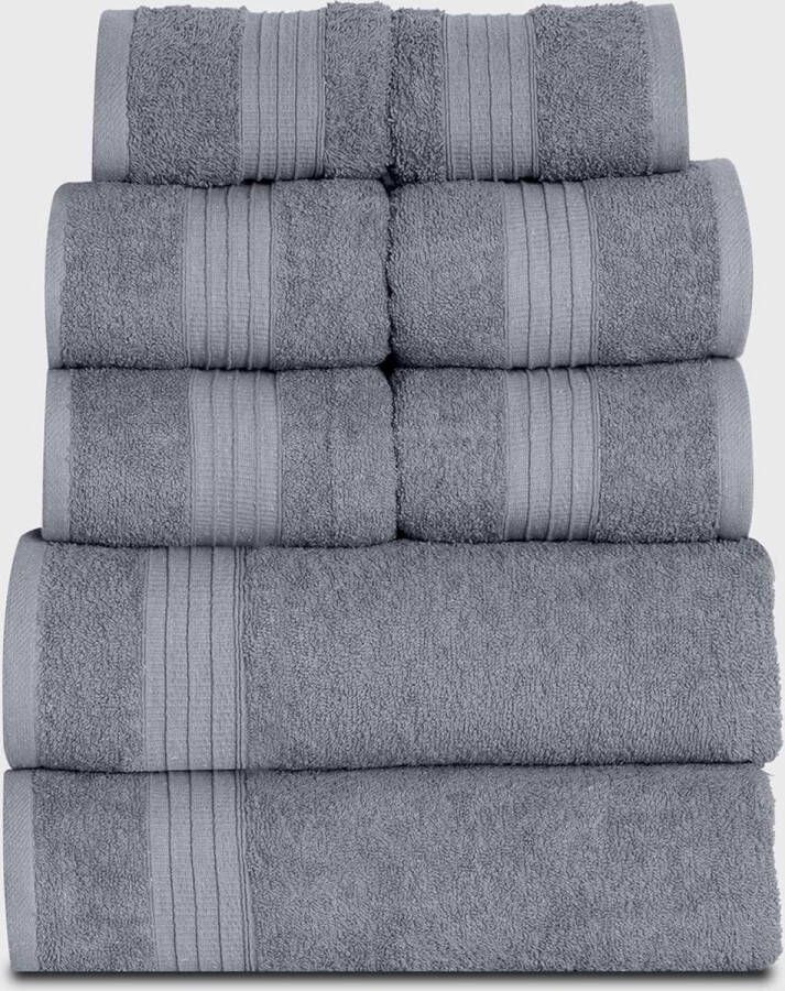 Handdoekenset grijs 8-delig 4 x handdoeken 50 x 100 cm 2 x badhanddoek 70 x 140 cm 2 x gastendoekjes 30 x 50 cm handdoeken met hanger