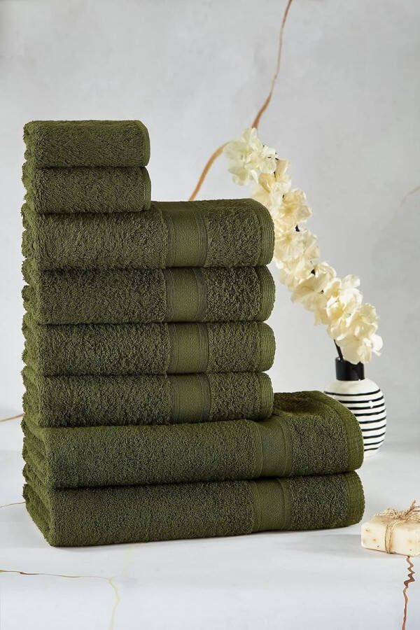 Handdoekenset groen donkergroen 100 katoen 8-delig 2 badhanddoeken 2 x gastendoekjes zacht en absorberend groen