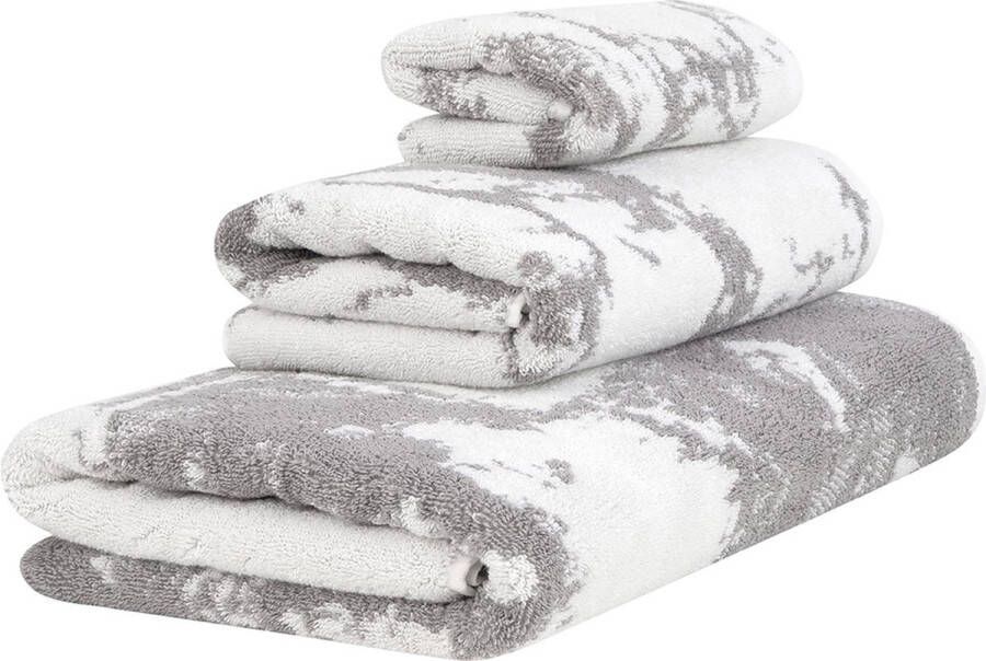 Handdoekenset set van 3 handdoeken gastendoek handdoek en badhanddoek marmermotief 100% katoen