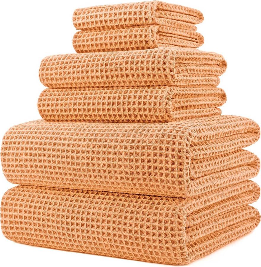 Handdoekenset sneldrogende & pluisvrije microvezel wafelstructuur zeer groot oranje 152 x 76 2 cm 6-delig