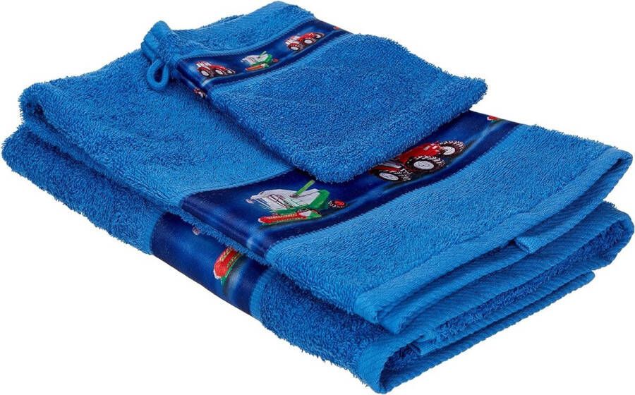 Handdoekenset voor kinderen badstofset 3-delig blauw