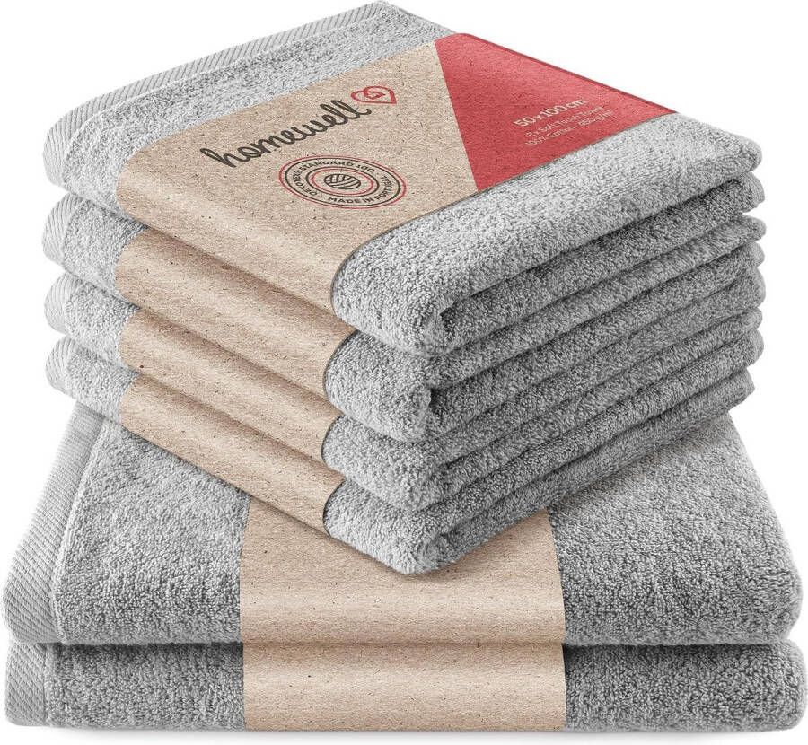 Handdoekenset Zacht en absorberend 100% katoen Oeko-Tex 100 gecertificeerd (2 badhanddoeken + 4 handdoeken grijs)