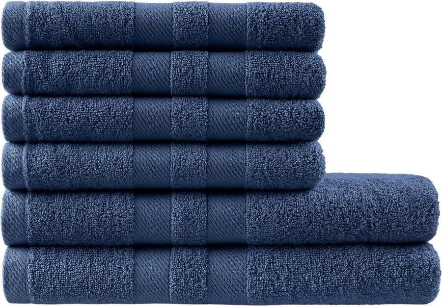 Handdoekenset zacht en absorberend 100% katoen Oeko-Tex 100-gecertificeerd (2 badhanddoeken + 4 handdoeken blauw)