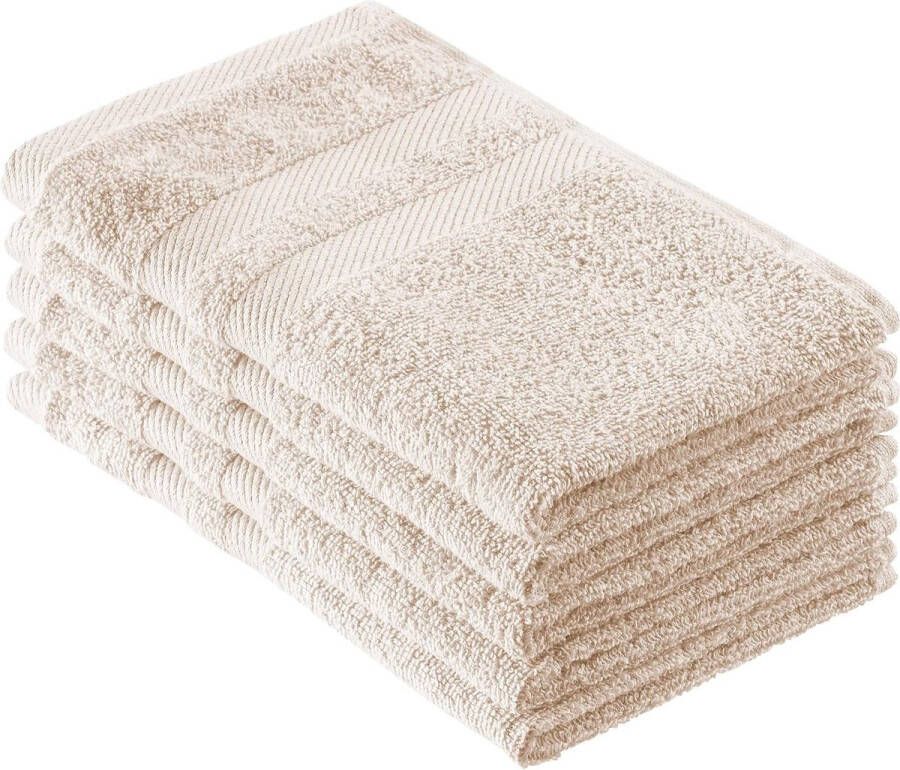 Handdoekenset zacht en absorberend 100% katoen Oeko-Tex 100-gecertificeerd (5 gastendoekjes 30 x 50 cm beige)