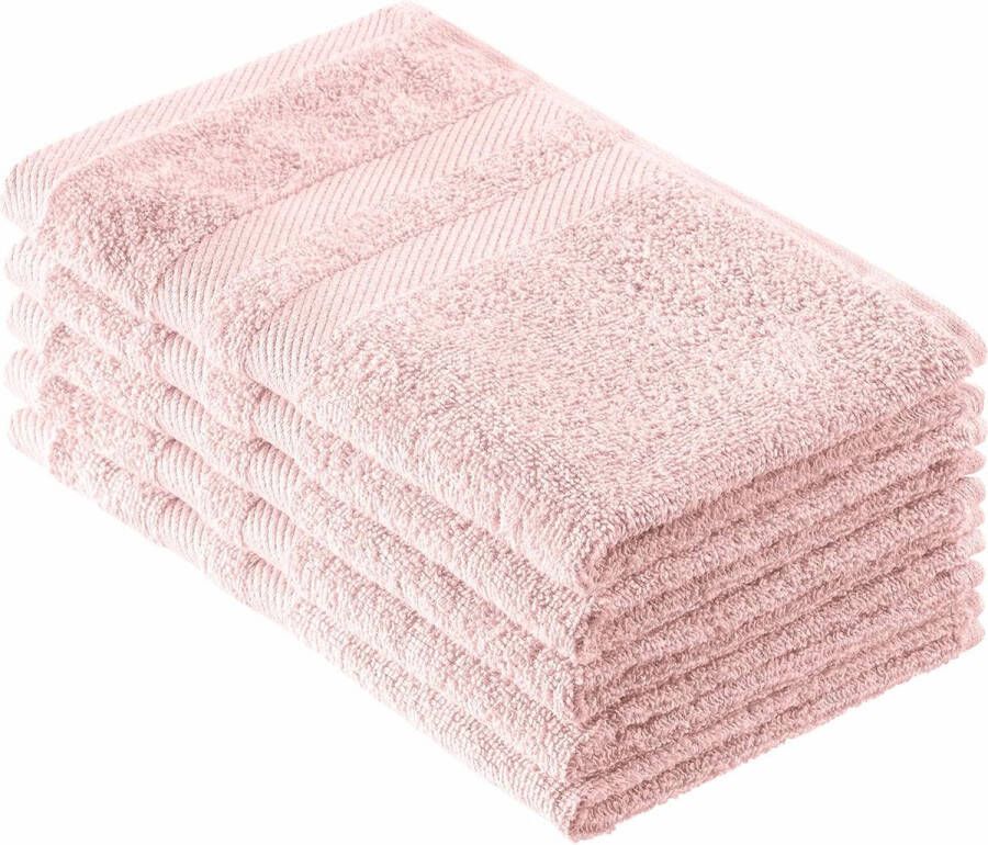 Handdoekenset zacht en absorberend 100% katoen Oeko-Tex 100-gecertificeerd (5 gastendoekjes 30 x 50 cm roze)