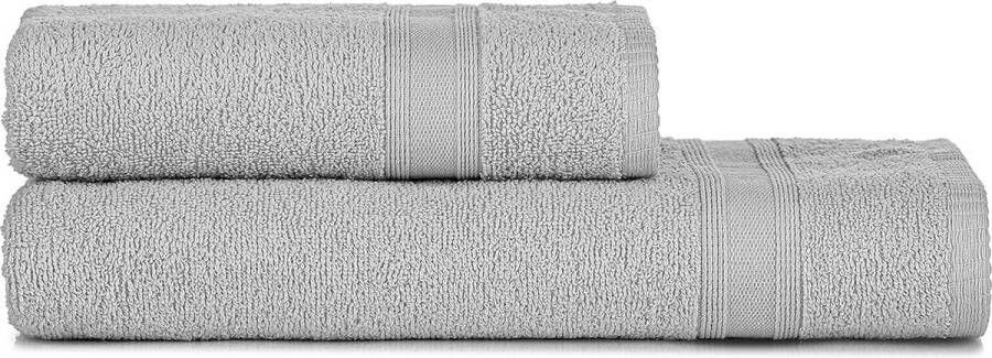 Handdoekenset zilvergrijs lichtgrijs 2-delig 1 badhanddoeken 70x140 + 1 handdoek 50x90 handdoek met hanger 100% katoen absorberende zachte luxe douchehanddoeken
