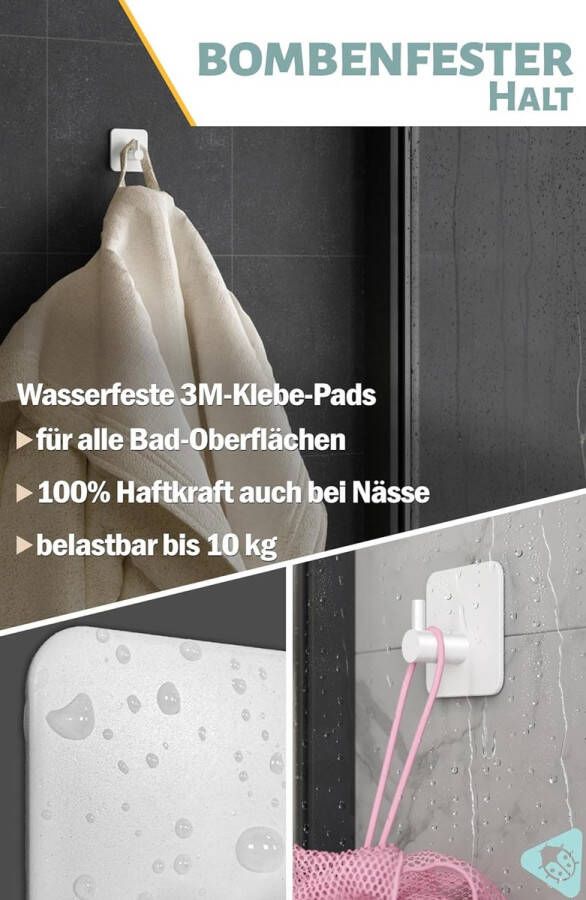 Handdoekhouder zonder boren set van 6 stuks witte haken zelfklevend stijlvolle wandhaken klassiek functioneel sterke kleefhaken als handdoekhaak voor de badkamer