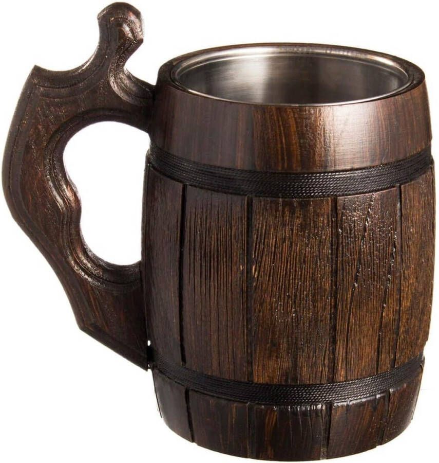 Handgemaakte Eikenhouten Bierpul Natuurlijk Eco-vriendelijk 0.6 liter Barrel Brown