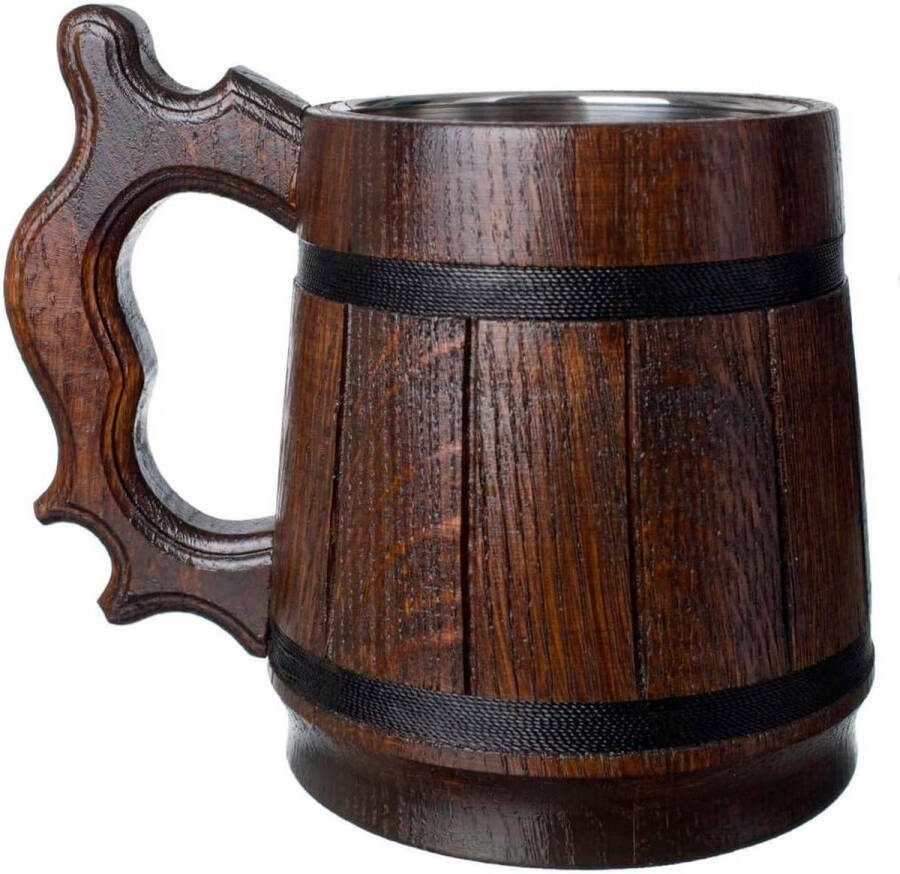 Handgemaakte Eikenhouten Bierpul Roestvrijstalen Beker Natuurvriendelijk Houten Bierpul 06L 20oz Klassiek Bruin Retro 20 oz 06l