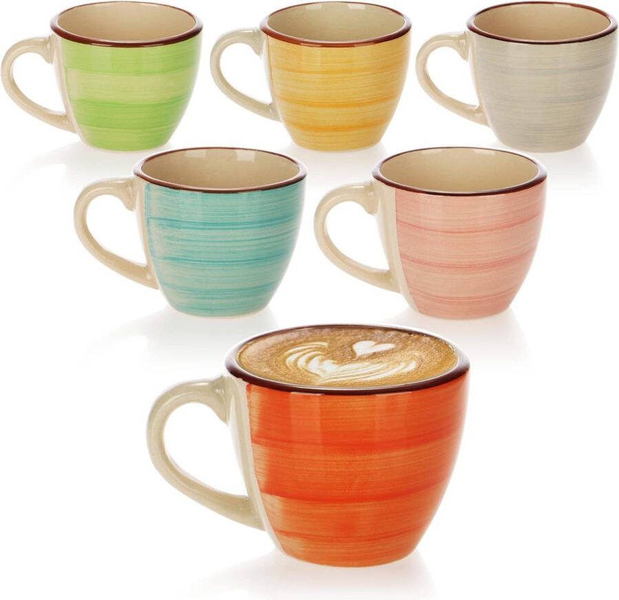 Handgemaakte keramische mokkakopjes kleurrijke kleine koffiekopjes voor espresso cappuccino mokka en ristretto 6 stuks groen-oranje-roze-blauw-geel-grijs Koffiekopjes set van 6