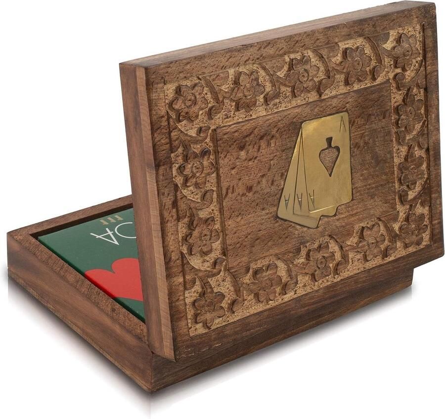 Handgemaakte Klassieke Houten Speelkaarthouder Deck Box Verjaardagscadeau Ideeën Opbergkoffer Organizer Met 2 Sets van Premium Kwaliteit 'Ace' Speelkaarten Anniversary Housewarming Geschenken Hem Haar