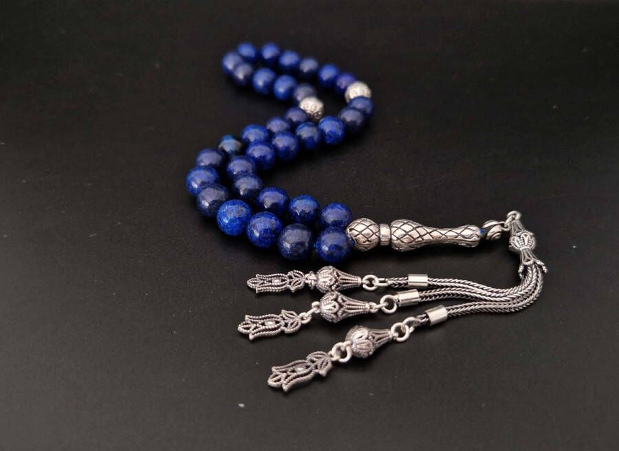 Handgemaakte natuursteen tesbih met Klauw tassel 925 zilver Azuur met 925 Zilver Kwastjes Narcissus steeg Aantal kralen 33 Diameter kralen 8MM