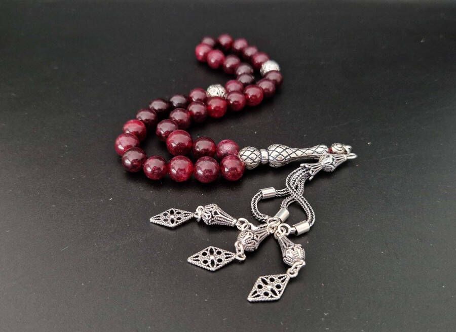 Handgemaakte natuursteen tesbih met Klauw tassel 925 zilver Lepidolite met 925 Zilver Kwastjes Specifieke vorm Aantal kralen 33 Diameter kralen 8MM