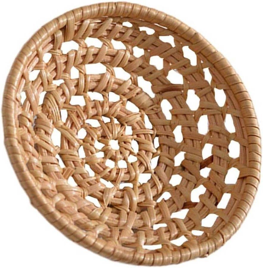 Handgemaakte ronde rotan fruitmand wilg fruitmand broodmand dienblad platte mand bakkerij taart home party (lichtbruin)