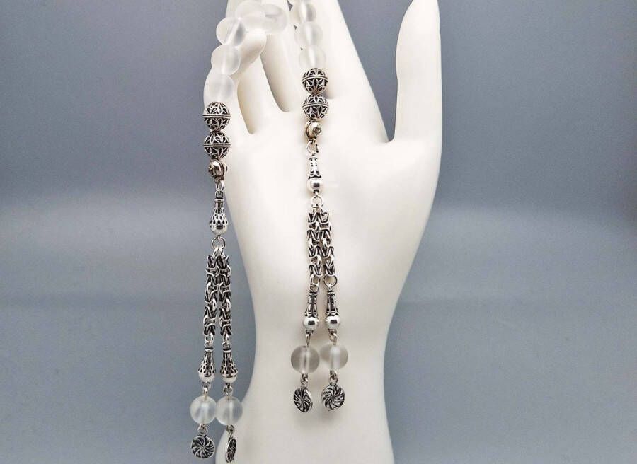 Handgemaakte tasbih gemaakt natuursteen Selenite en 925 zilver Tassel Dubbel Aantal kralen 21 Diameter kralen 8 MM