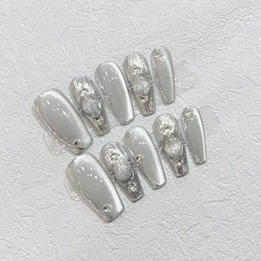 Handgemaakte zilveren kattenoog glazen kraal nail art stuk verwijderbare nail art