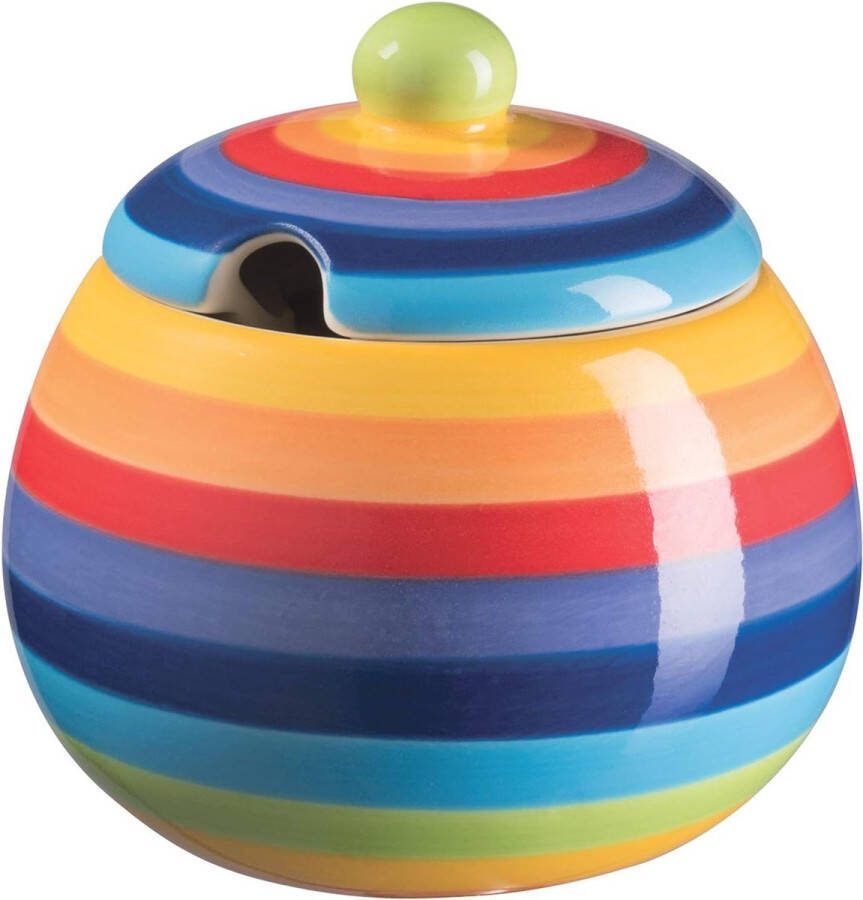 Handgeschilderde suikerpot met regenboogstrepen
