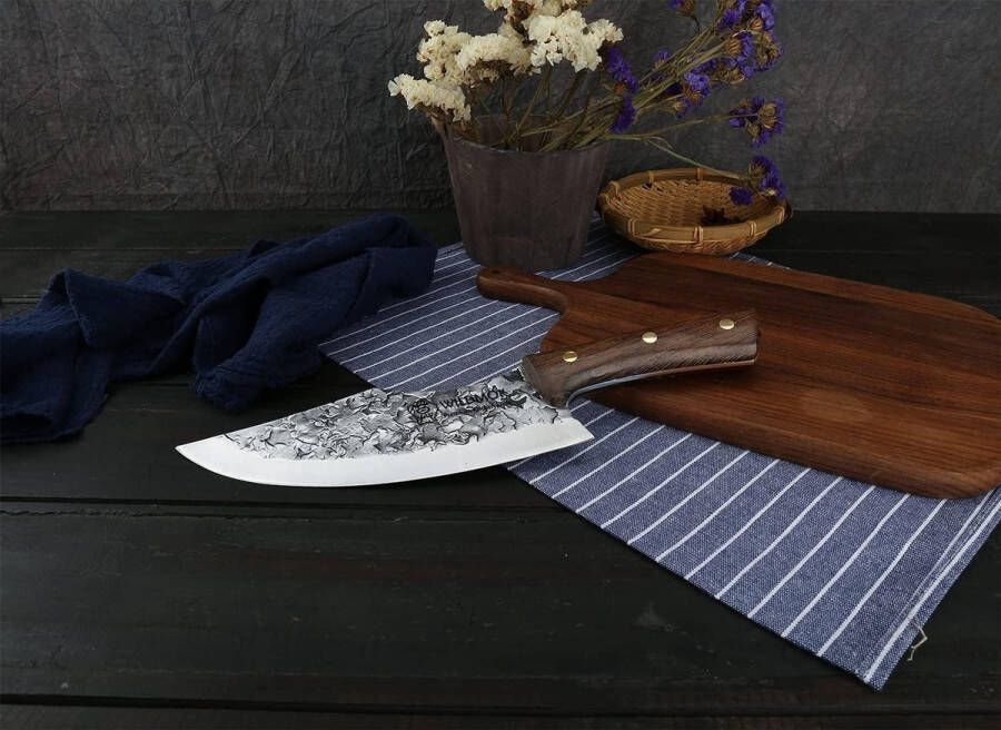 Handgesmeed 195 cm vleesmes vlees- en groentesplijtmes van koolstofstaal full tang koksmes voor keukencamping en barbecue
