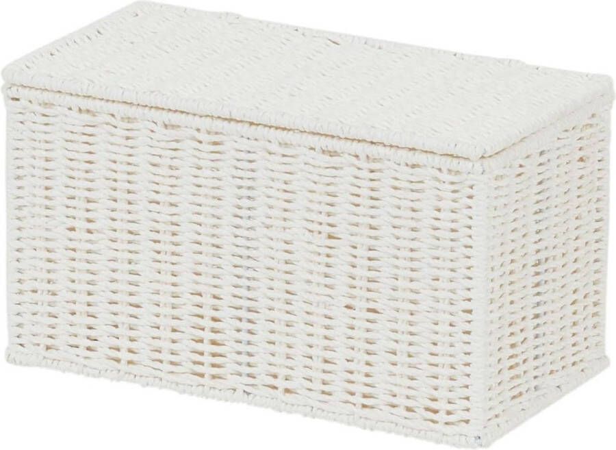 Handgeweven Papieren Touw Rieten Mand met Deksel Wit Opbergmand voor Kleine Spulletjes